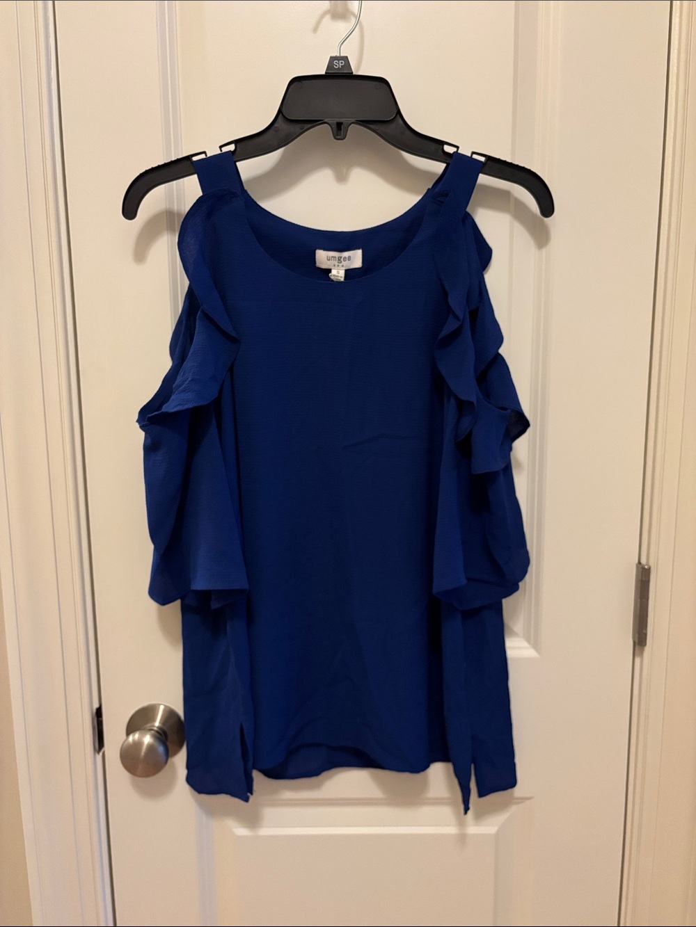 Umgee Cobalt Blue Cold-Shoulder Ruffle Top